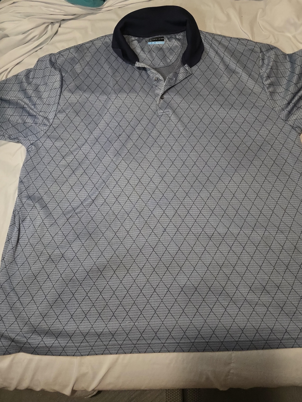 PGA Tour 4xl Light Blue Diamond-Print Polo with Navy Contrast Collar